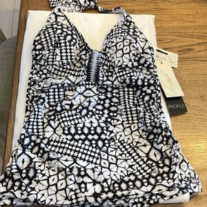 GOTTEX PROFILE BLACK. WHITE, GREY TANKINI HALTER TOP.  NEW